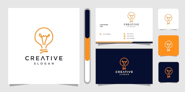 Diseño de logotipo creativo y tarjeta de visita con bombilla.