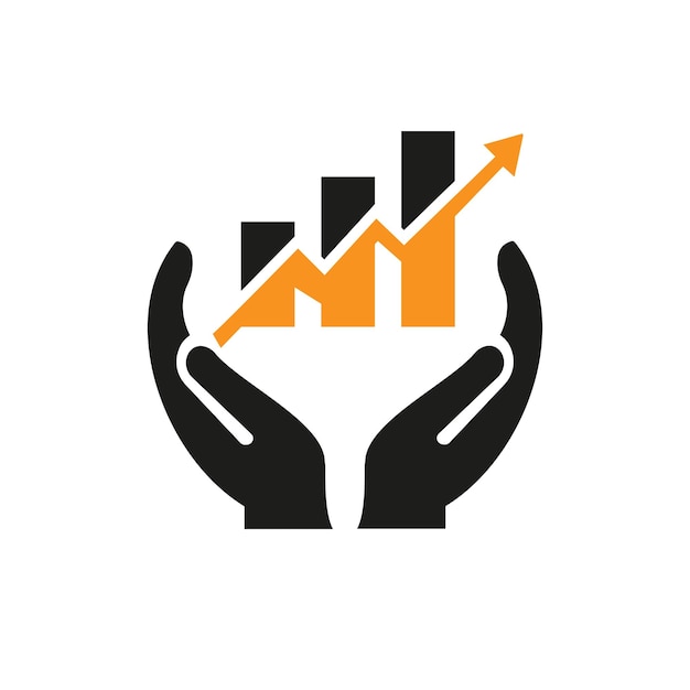 Vector diseño de logotipo de crecimiento financiero de mano logotipo financiero con vector de concepto de mano mano y flecha financiera