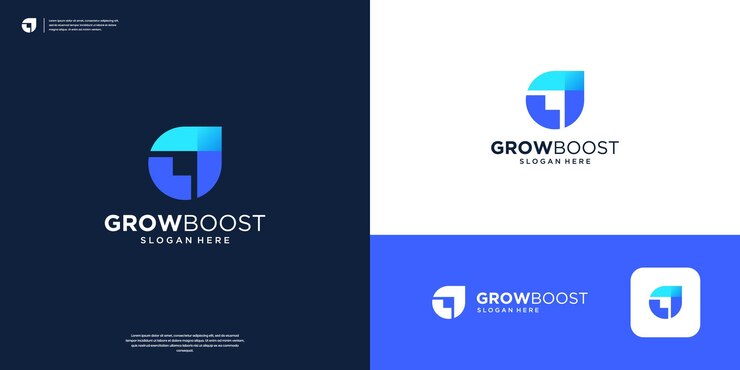 Vector diseño de logotipo de crecimiento moderno superposición flecha abstracta con plantilla de logotipo azul gradiente