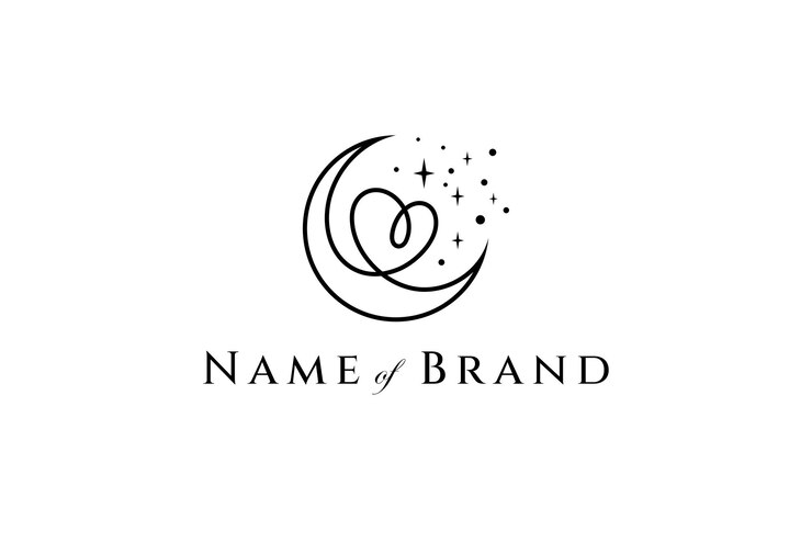 Diseño de logotipo Crescent combinado con forma de corazón y estrella brillante en estilo lineal