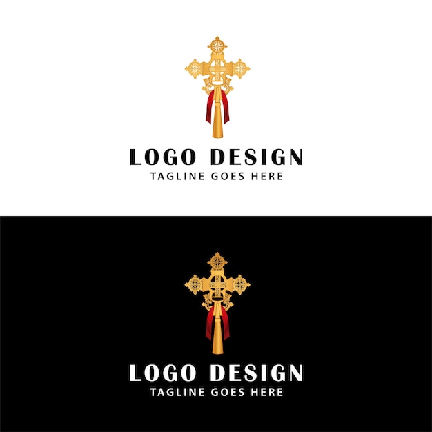 Diseño de logotipo de cruz cristiana con formato vectorial