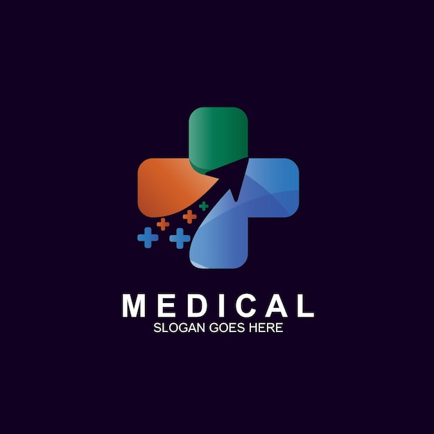 Diseño de logotipo de cruz y flecha médica