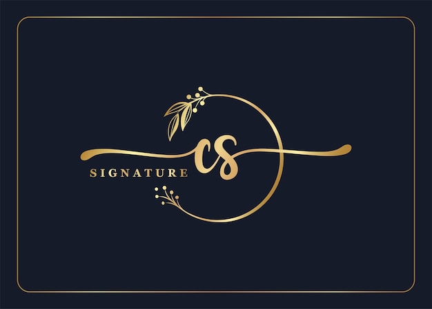 Diseño de logotipo Cs inicial de firma de oro de lujo hoja y flor aisladas