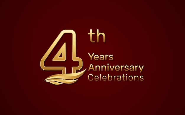 Diseño del logotipo del cuarto aniversario con estilo numérico de doble línea y alas doradas