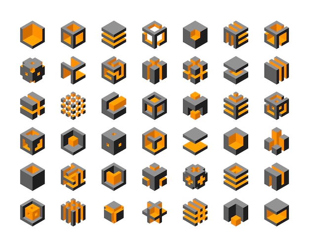 Vector diseño de logotipo de cubo. cubos 3d establece elementos gráficos de plantilla.