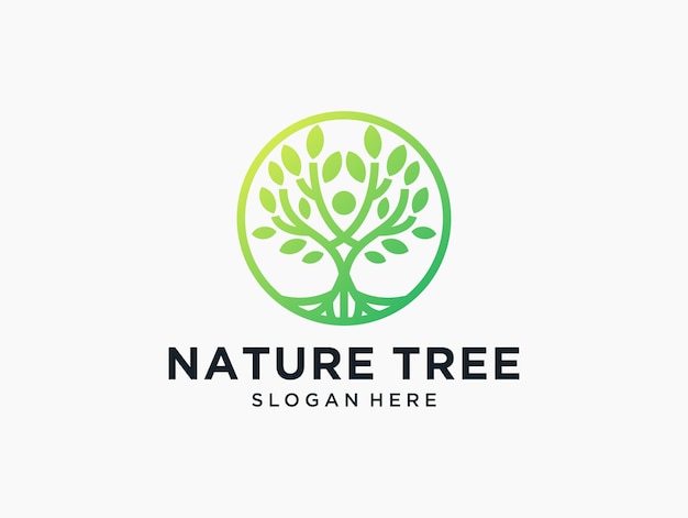 Diseño de logotipo de cuidado de árboles de naturaleza verde