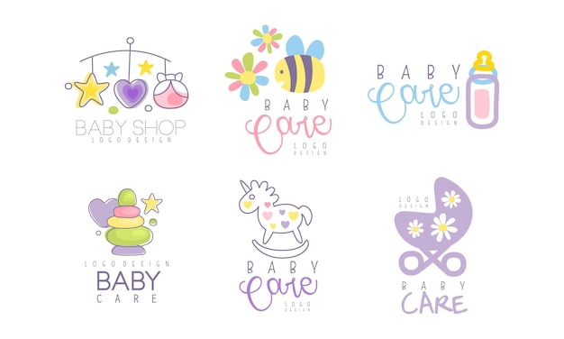 Diseño del logotipo de cuidado de bebés como conjunto vectorial de marcas de tiendas o tiendas