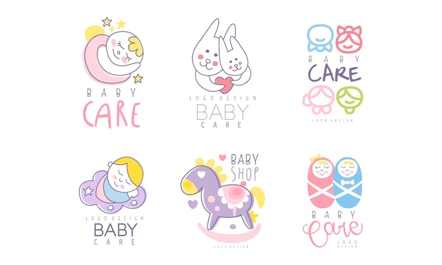 Diseño del logotipo de cuidado de bebés como conjunto vectorial de marcas de tiendas o tiendas