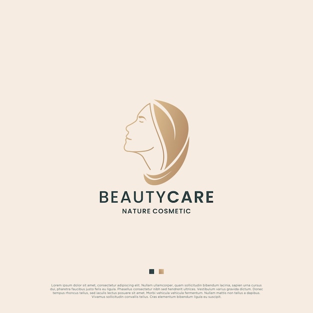 Diseño de logotipo de cuidado de belleza femenino con color dorado de lujo.