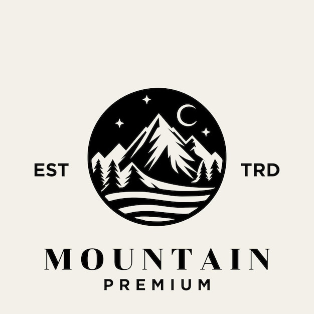 Diseño del logotipo de la cumbre de la montaña Icono de aventura de senderismo al aire libre