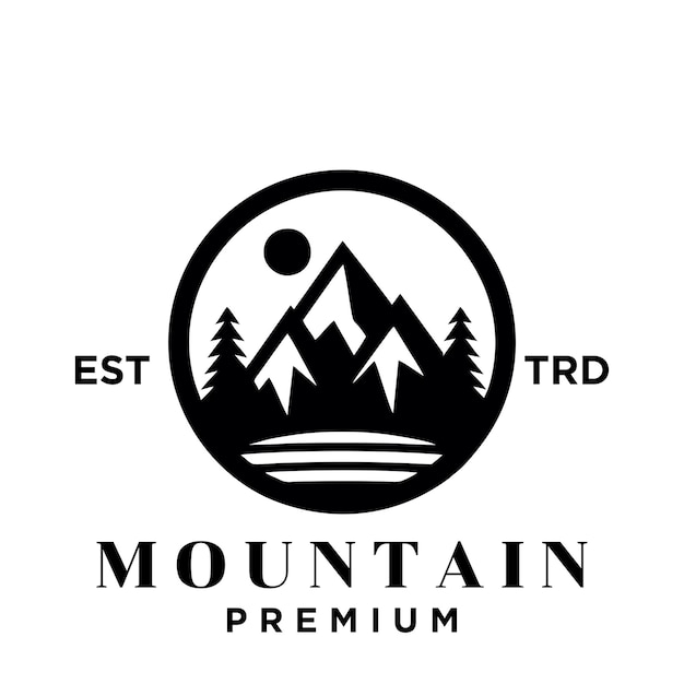 Diseño del logotipo de la cumbre de la montaña Icono de aventura de senderismo al aire libre