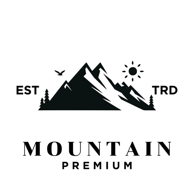 Diseño del logotipo de la cumbre de la montaña Icono de aventura de senderismo al aire libre