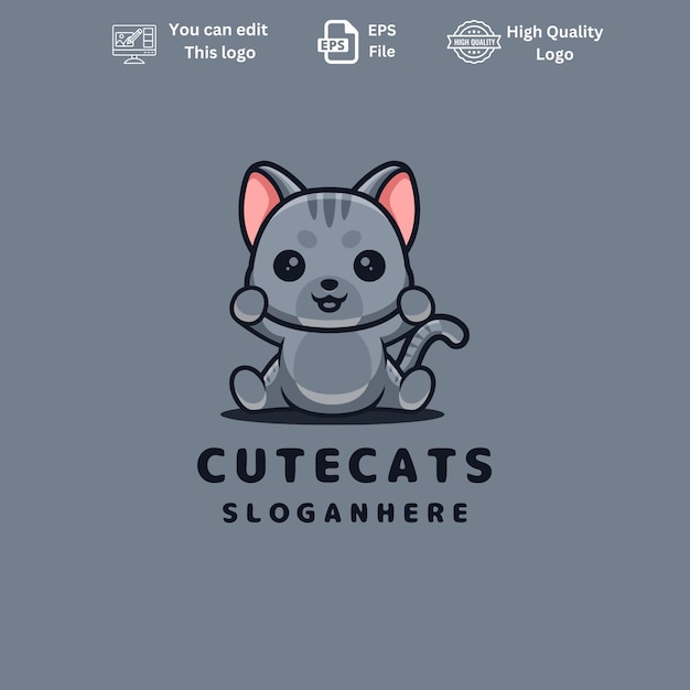 Diseño del logotipo de Cute Cats con la mascota de gato de dibujos animados