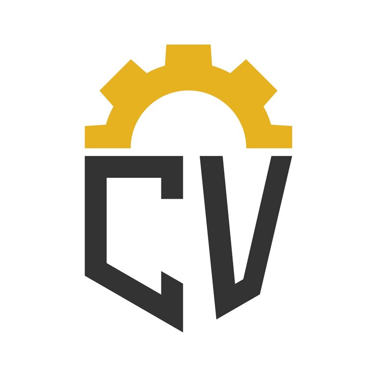 Vector diseño del logotipo de cv letter gear para el centro de servicios, la fábrica de reparación, el negocio industrial, digital y mecánico
