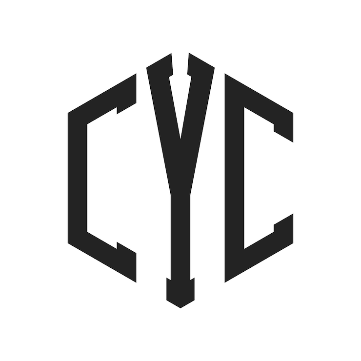 Vector diseño del logotipo cyc letra inicial logotipo del monograma cyc con forma de hexágono