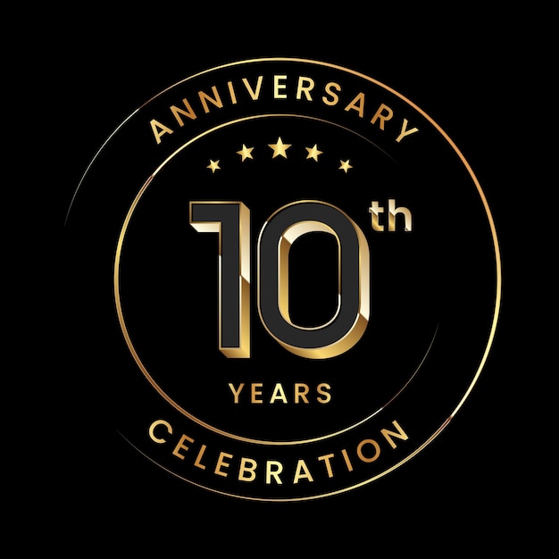 Diseño del logotipo del décimo aniversario Número dorado con estilo 3d para el evento de celebración de cumpleaños Vector