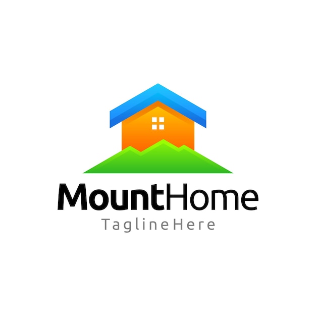 Diseño de logotipo degradado de bienes raíces de casa de montaña
