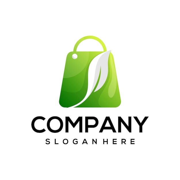 diseño de logotipo degradado de bolsa de compras de hoja natural