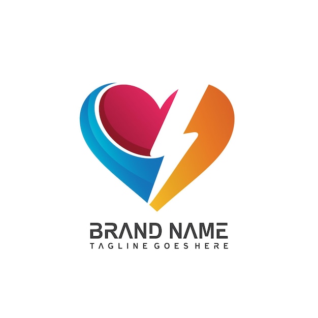 Diseño de logotipo degradado colorido amor y trueno en vector