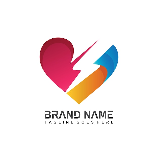 Diseño de logotipo degradado colorido amor y trueno