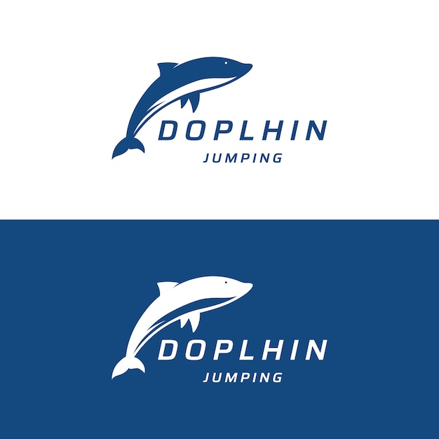 Diseño del logotipo del delfín Los delfines saltan sobre las olas del mar o la playa con una idea creativa