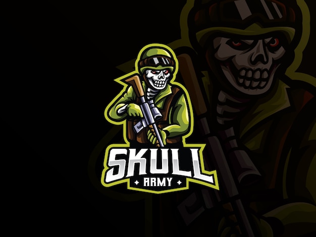 Diseño de logotipo de deporte de mascota militar cráneo