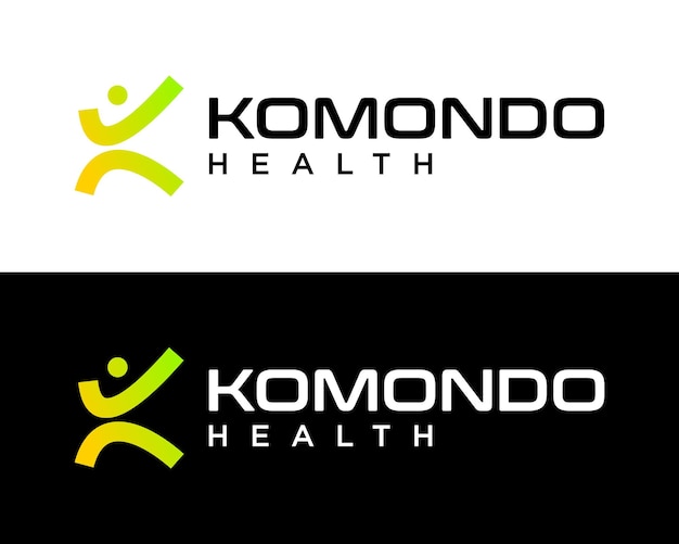 Diseño del logotipo del deporte de salud humana activa con la letra k monograma