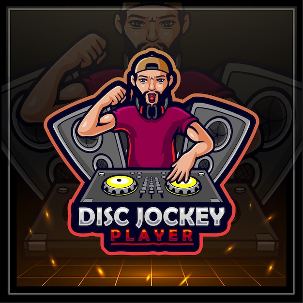 Diseño del logotipo de deportes electrónicos de la mascota del disc jockey