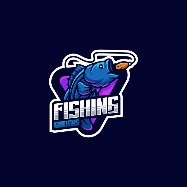 Diseño de logotipo de deportes de pesca de color plano vectorial