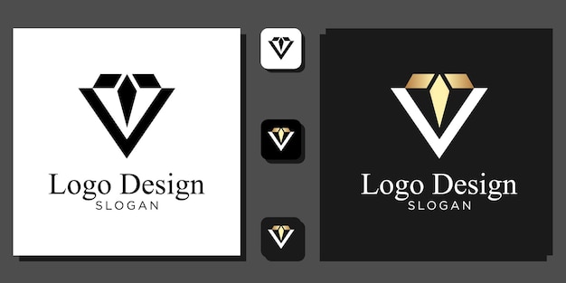 Diseño de logotipo diamante gema piedra zafiro abstracto oro negro con plantilla de aplicación