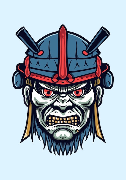 Diseño de logotipo dibujado a mano con armadura samurái zombie que combina el horror de los muertos vivientes con el antiguo espíritu guerrero