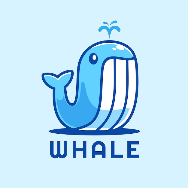 Vector diseño del logotipo de dibujos animados de la ballena alta y linda