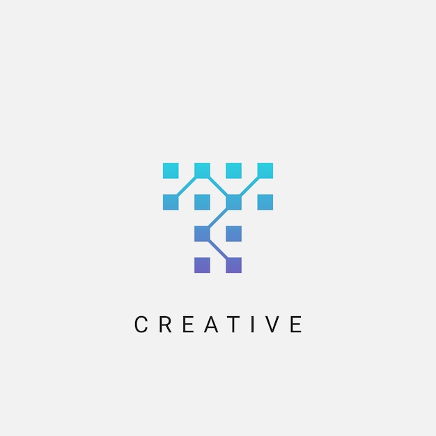 Diseño de logotipo digital de circuito de icono de letra inicial T.