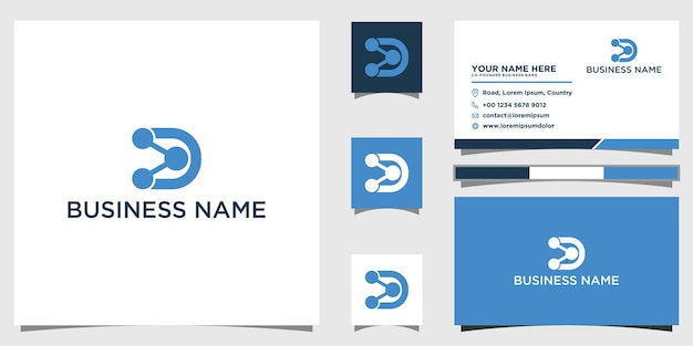 Diseño de logotipo digital con letra inicial D con plantilla de tarjeta de visita