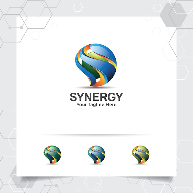 Diseño de logotipo digital de la letra S con estilo colorido moderno 3D para tecnología