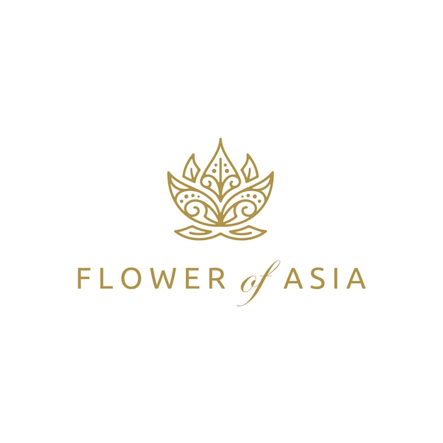 Diseño de logotipo dorado flor de loto asiático