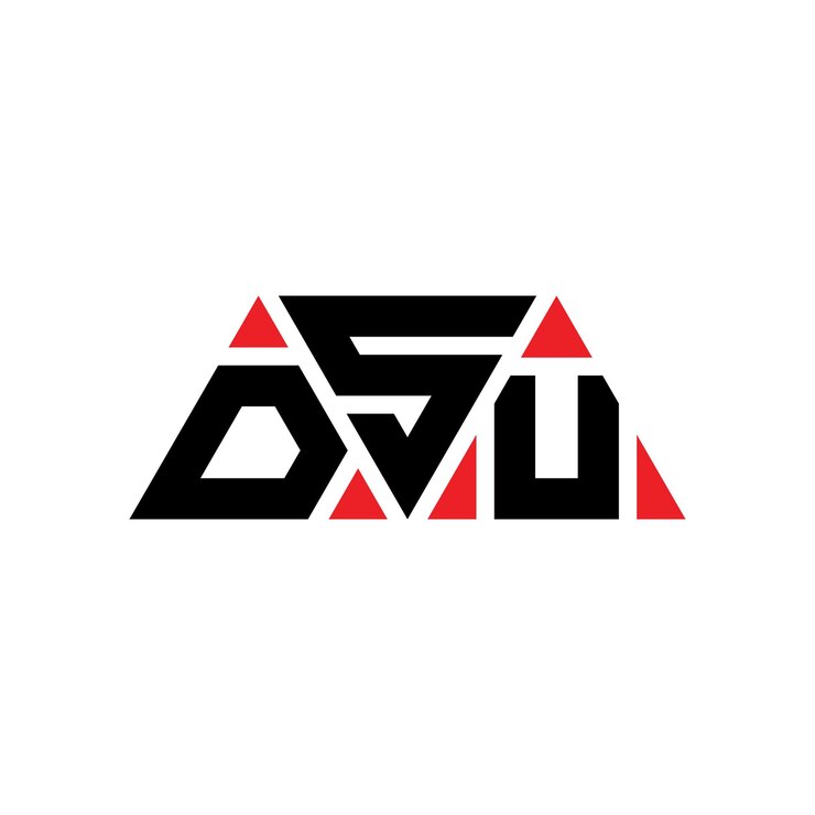 Vector diseño del logotipo de la dsu con letras triangulares en forma de triángulo diseño del monograma del logotipo del dsu con triángulo vectorial plantilla del logotipo con color rojo logotipo triangular de dsu simple elegante y lujoso logotipo de dsu