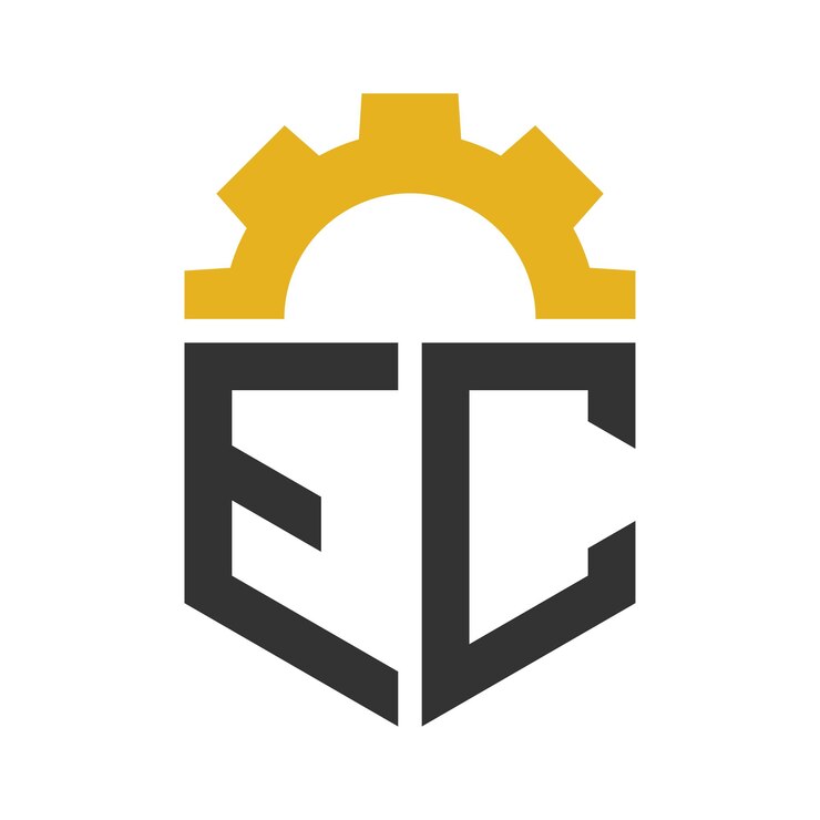 Vector diseño del logotipo de ec gear para la fábrica de reparación del centro de servicios, el negocio industrial digital y mecánico