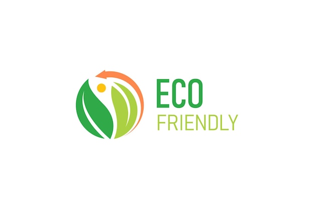 Diseño de logotipo ecológico y sostenible con hoja verde y símbolo de reciclaje