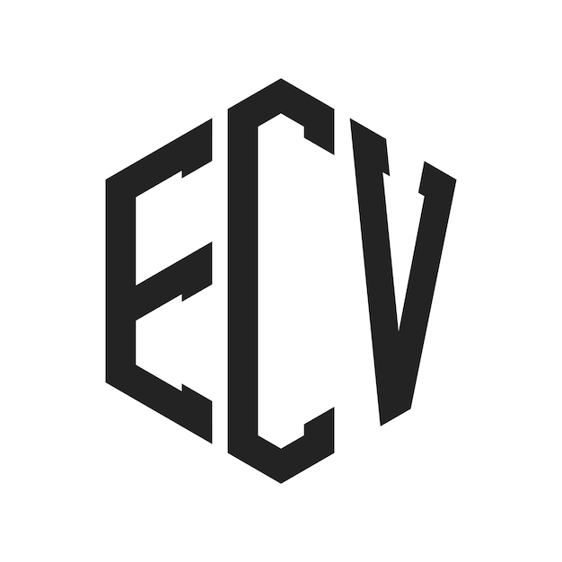 Diseño del logotipo ECV Letra inicial ECV Monograma Logotipo con forma de hexágono