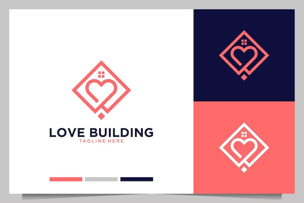 Diseño de logotipo de edificio de amor moderno