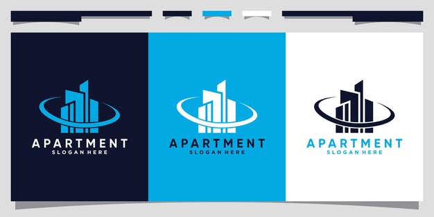 Diseño de logotipo de edificio de apartamentos moderno con concepto creativo único Vector Premium