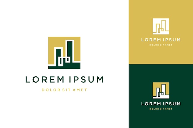 Diseño de logotipo edificio arte lineal con cajas.