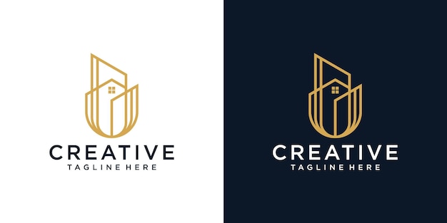 Diseño del logotipo del edificio con arte de líneas moderno