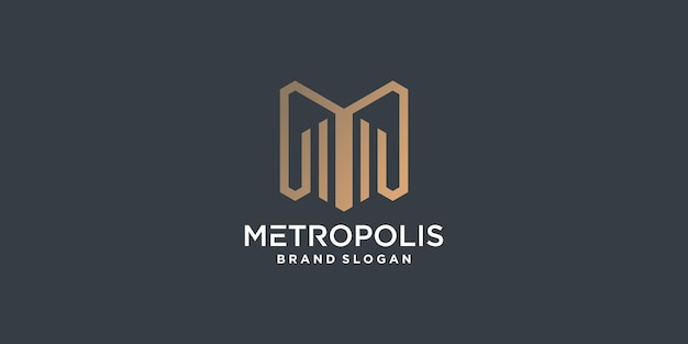 Diseño de logotipo de edificio con concepto creativo de letra M Vector Premium