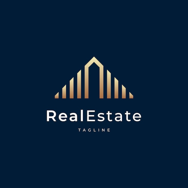 Diseño de logotipo de edificio con construcción de arquitectura inmobiliaria de estilo de contorno de línea