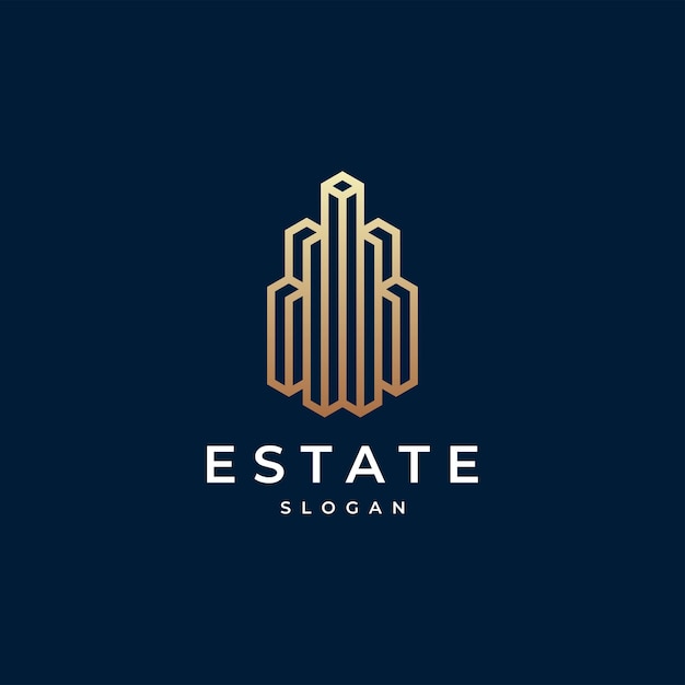 Diseño de logotipo de edificio con construcción de arquitectura inmobiliaria de estilo de contorno de línea