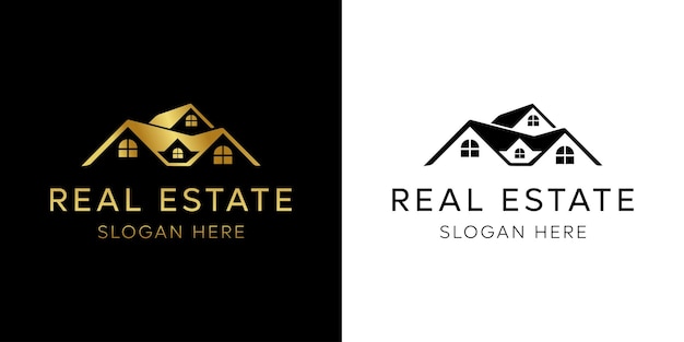 Diseño de logotipo de edificio con construcción de arquitectura inmobiliaria de estilo espacio negativo