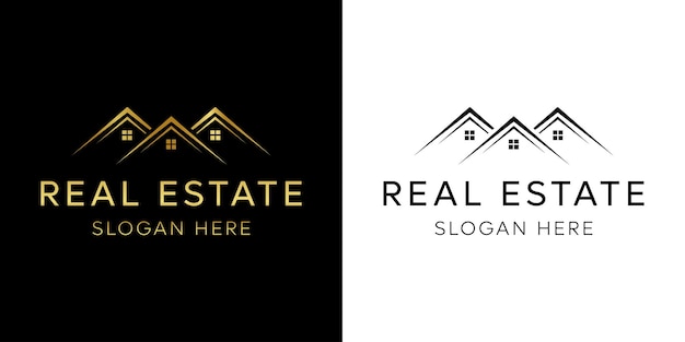 Diseño de logotipo de edificio con construcción de arquitectura inmobiliaria de estilo espacio negativo