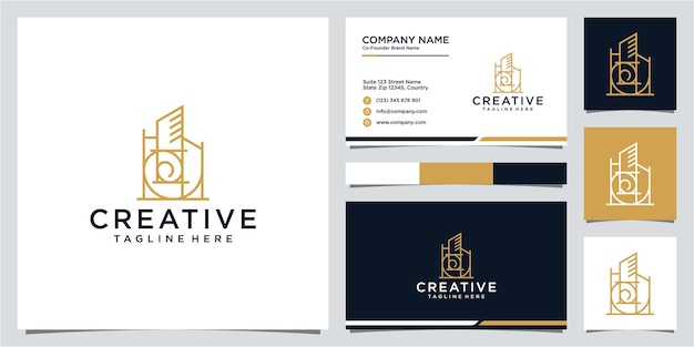 Vector diseño de logotipo de edificio creativo y proporción de oro y plantilla de tarjeta de visita